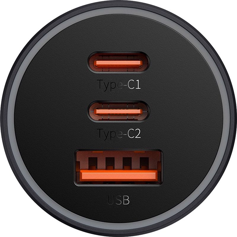 Автомобільний зарядний пристрій Baseus Golden Contactor Pro Triple Fast Charger Car Charger 65W U+C+C Dark Gray (CGJP010013)