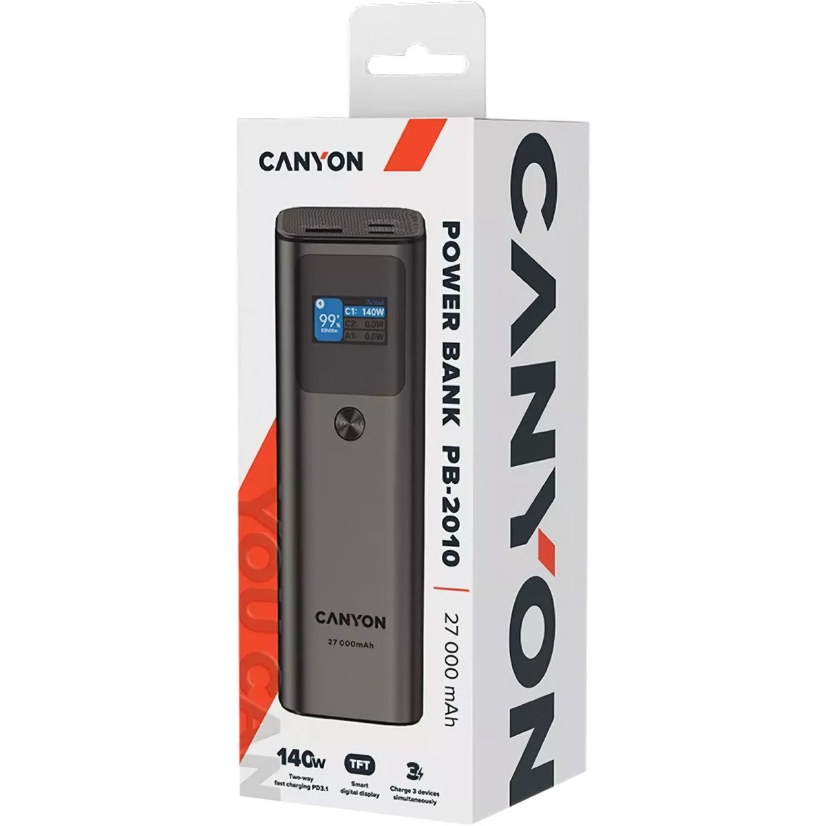 Зовнішній акумулятор Canyon PB-2010 Power Bank 27000mAh 140W Dark Grey (CNE-CPB2010DG)