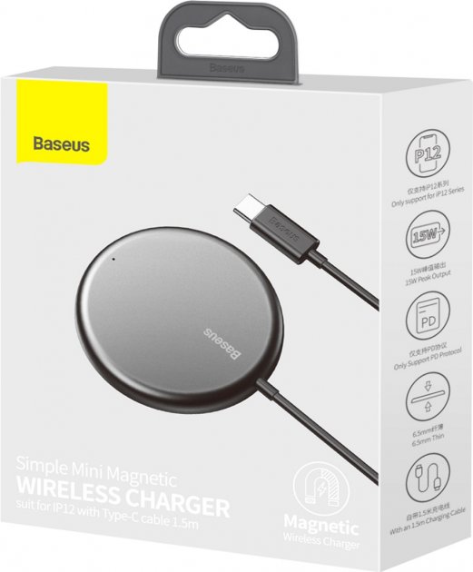 Бездротовий зарядний пристрій Baseus Simple Mini Magnetic Wireless Charger Black (WXJK-F01)