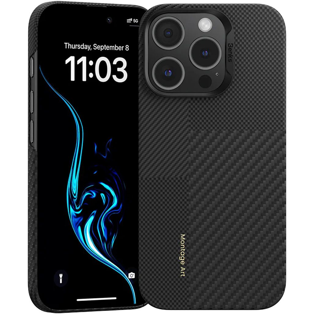 

Чехол Benks Montage ArmorAir Kevlar Case 600D/1500D MagSafe для Apple iPhone 16 Pro Black (6948005905033)