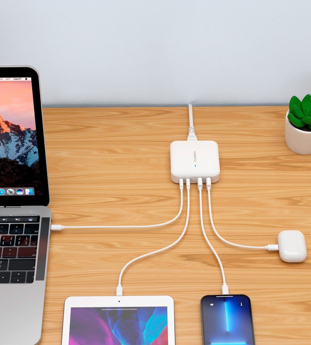 Мережевий зарядний пристрій Choetech PD8008 100W Desktop GaN Charger White (PD8008-EU-WH)