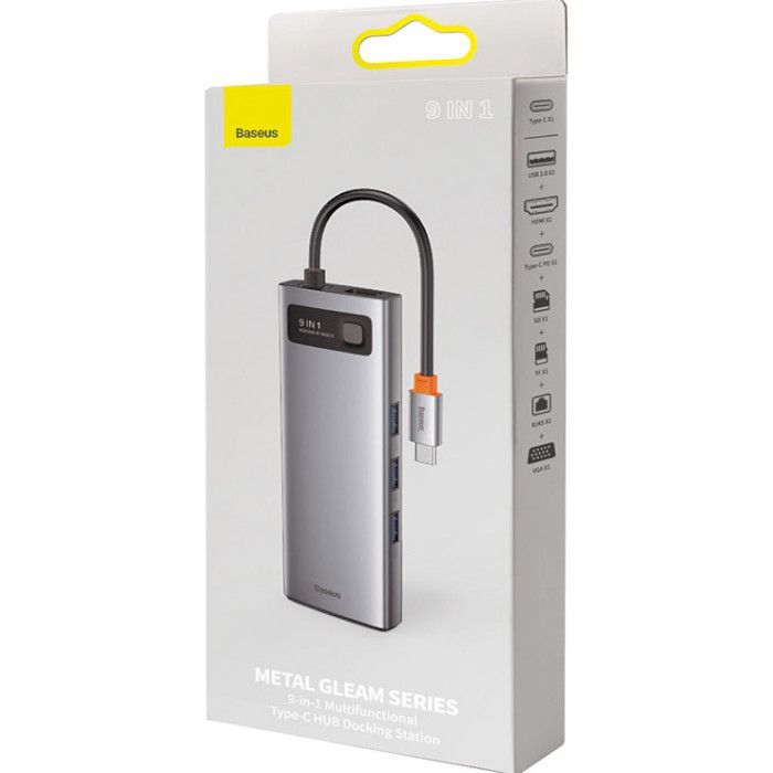 USB-хаб Baseus Metal Gleam Series 9-in-1 Multifunctional Type-C HUB Docking Station Space Gray (CAHUB-CU0G)