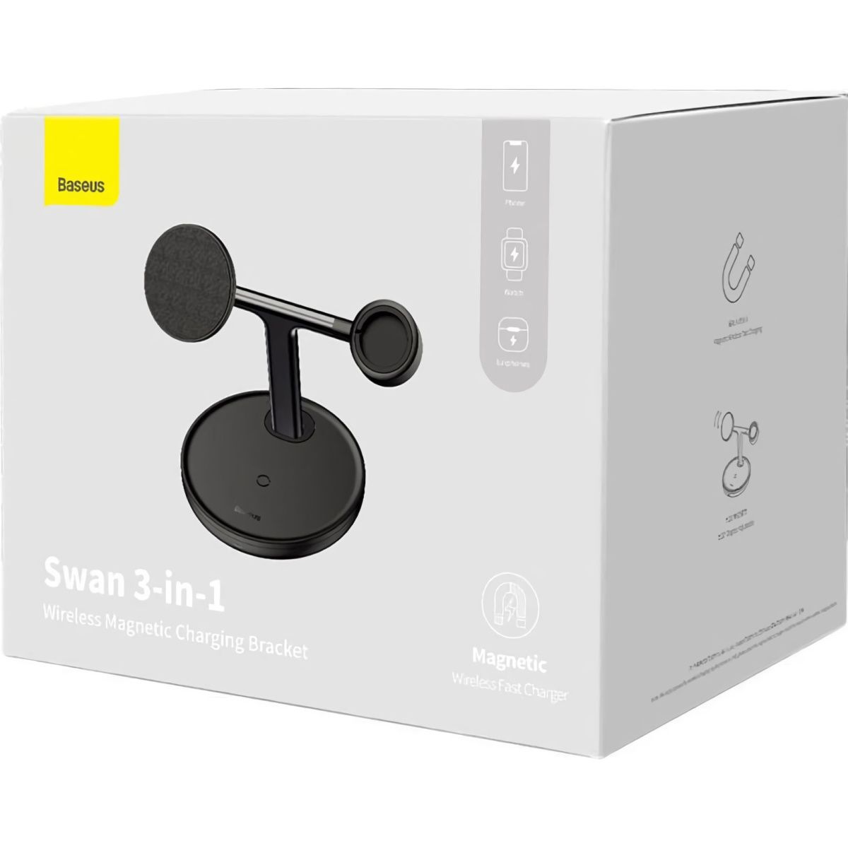 Бездротовий зарядний пристрій Baseus Swan 3in1 Wireless Magnetic Charging Bracket 20W Black (WXTE000101)
