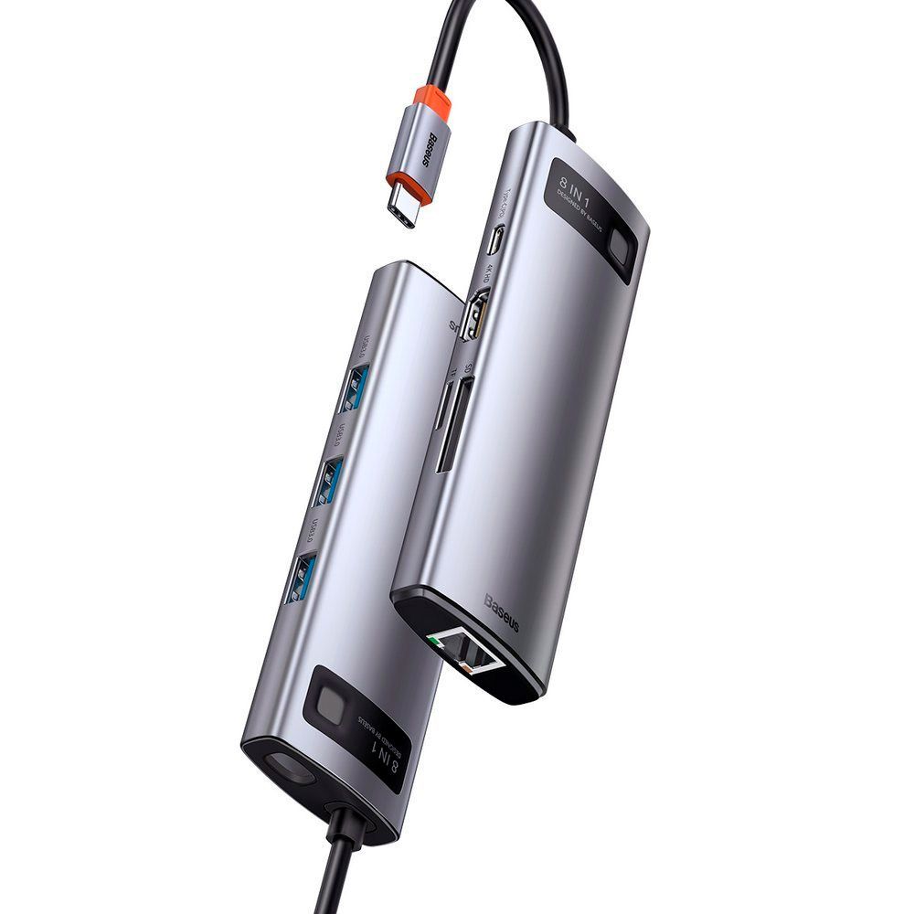 USB-хаб Baseus Metal Gleam Series 8-in-1 Multifunctional Type-C HUB Space Gray (CAHUB-CV0G)