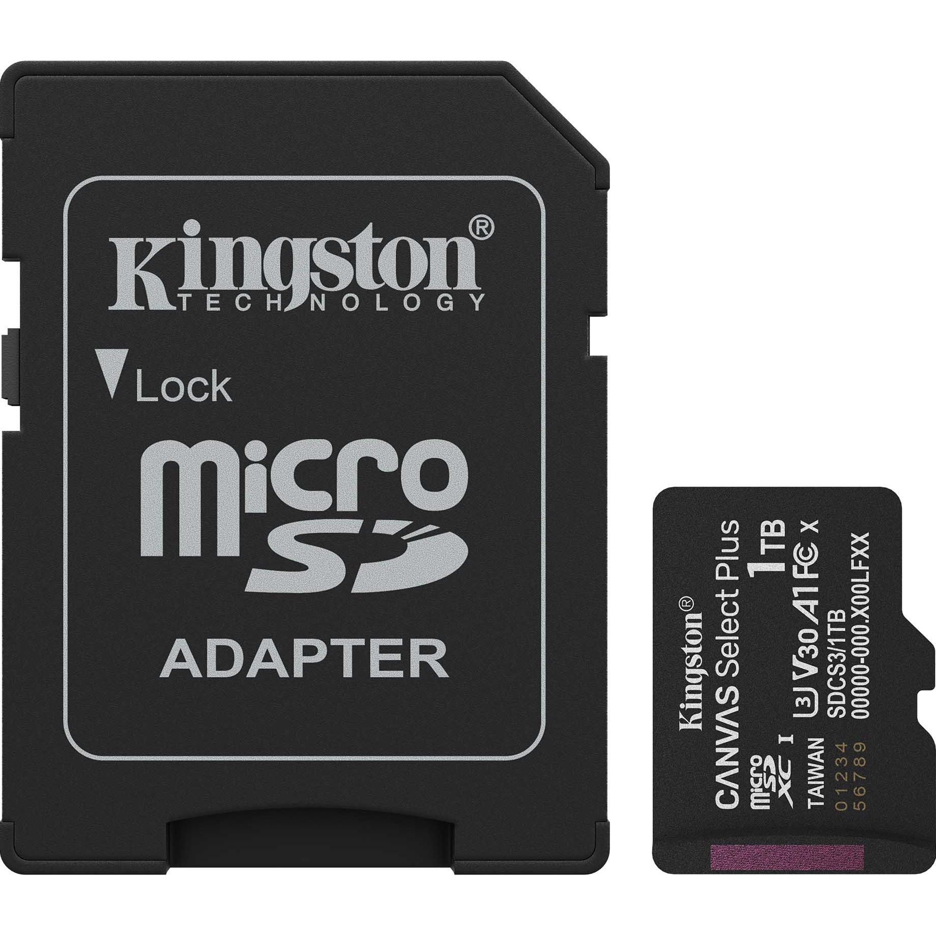 

Карта пам'яті Kingston microSDXC Canvas Select Plus 1Tb Class 10 UHS-1 А1 + SD адаптер (SDCS3/1TB)