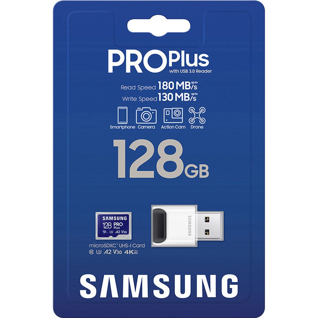 Карта пам`яті Samsung microSDXC 128GB Class 10 UHS-I U3 V30 A2 PRO Plus + W/Reader (MB-MD128SB/WW) 