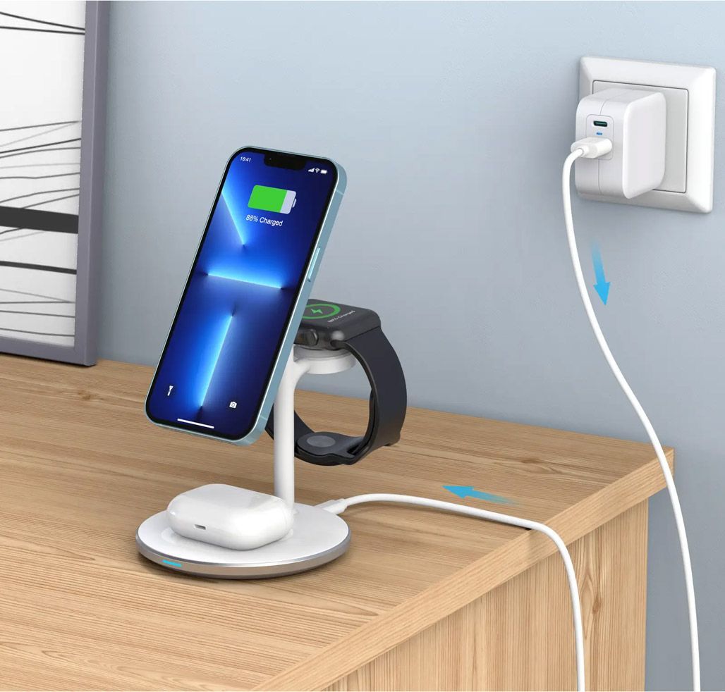 Бездротовий зарядний пристрій Choetech T585-F 3 в 1 Magnetic Wireless Charging White