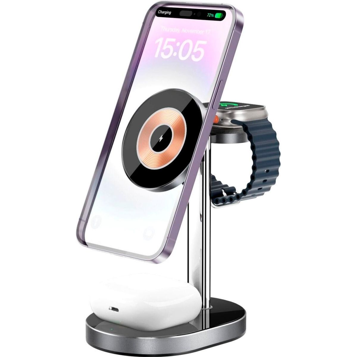 Бездротовий зарядний пристрій WiWU Wi-W003 3 в 1 Wireless Charger with MagSafe Black