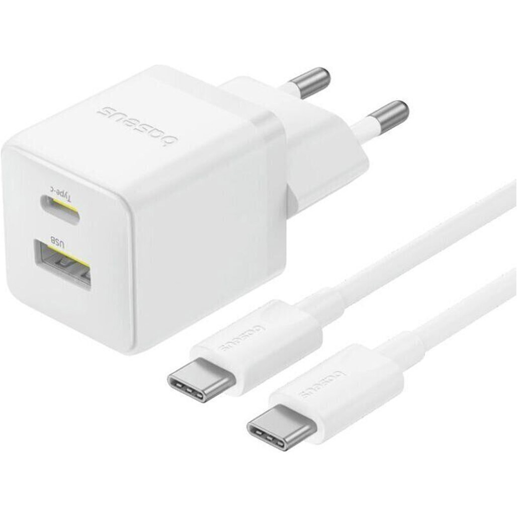 Сетевое зарядное устройство Baseus Palm Fast Charger USB-A/USB-C 30W + Cable USB-C to USB-C 60W 1m White (P1011160A213-01)