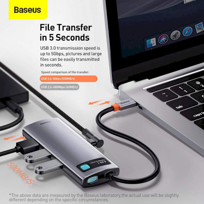 USB-хаб Baseus Metal Gleam Series 6-in-1 Multifunctional Type-C Hub Docking Station Space Gray (CAHUB-CW0G)