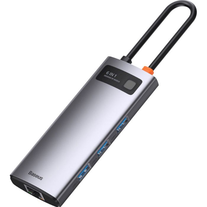 USB-хаб Baseus Metal Gleam Series 6-in-1 Multifunctional Type-C Hub Docking Station Space Gray (CAHUB-CW0G)