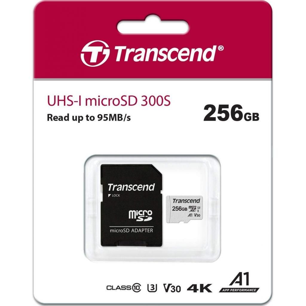 Карта пам`яті Transcend microSDXC 300S 256GB UHS-I (U3) + adapter SD (TS256GUSD300S-A)
