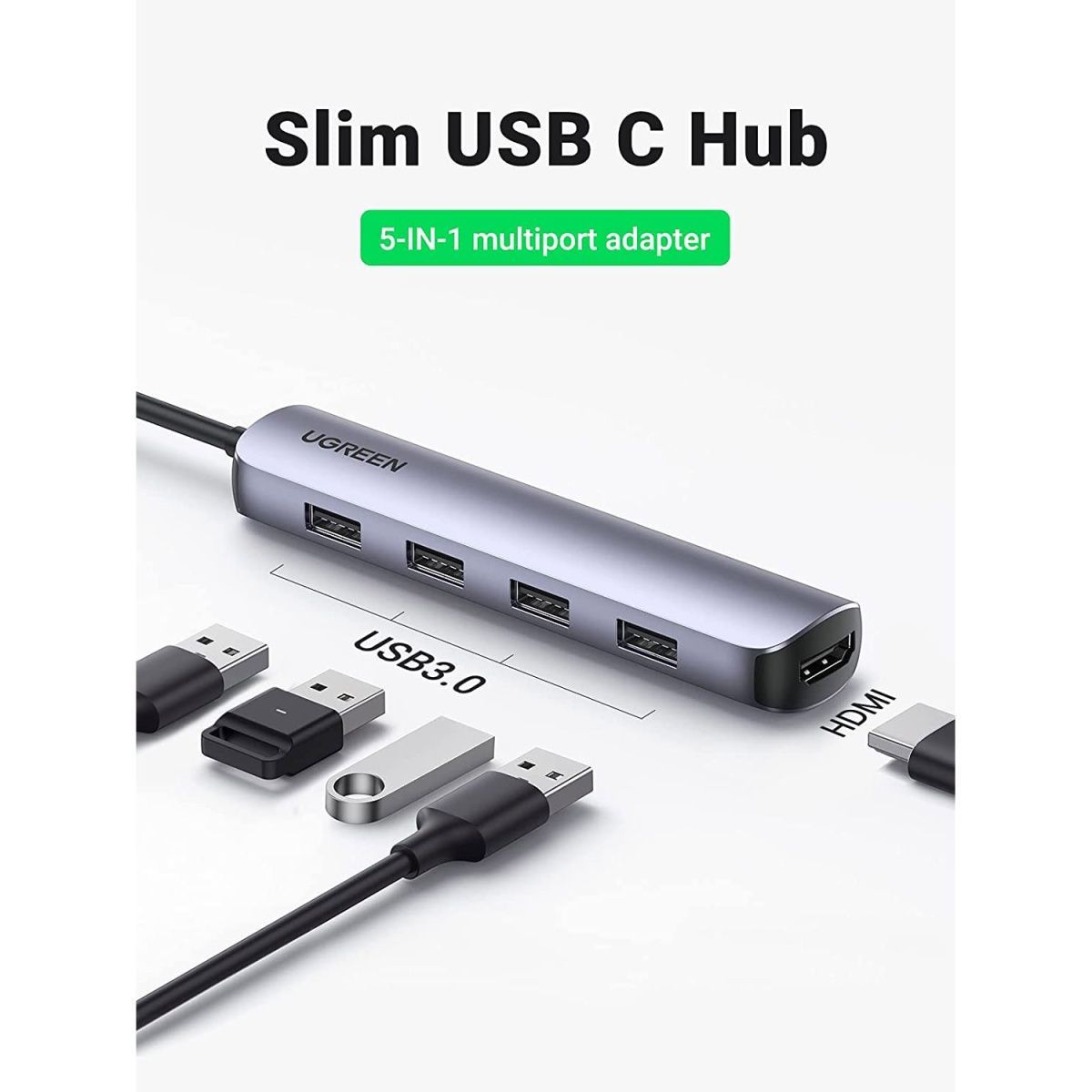 Мультифункціональний адаптер Ugreen 5 в 1 USB-C / 4xUSB 3.0 / 1x4K HDMI (20197)