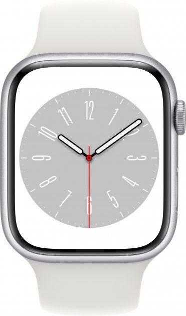 Смарт-годинник Apple Watch Series 8 45mm Silver Aluminum Case with White Sport Band (MP6N3UL/A)
