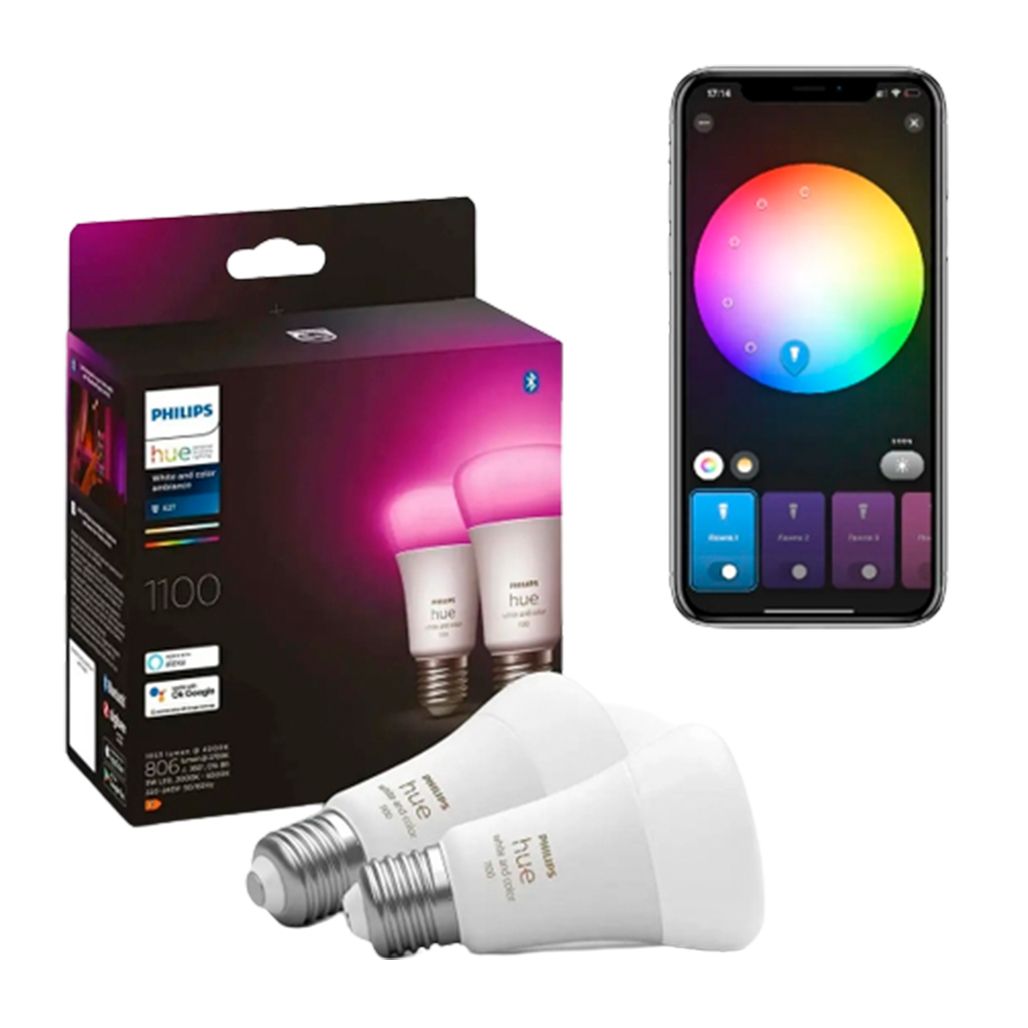 

Умная лампочка Philips Hue E27 White and Color 1100лм 75Вт 9W ZigBee, Bluetooth, Apple HomeKit 2шт. (929002468802/2)