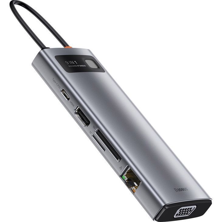 USB-хаб Baseus Metal Gleam Series 9-in-1 Multifunctional Type-C HUB Docking Station Space Gray (CAHUB-CU0G)
