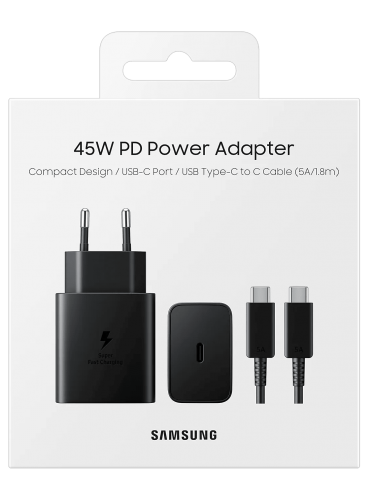 Зарядний пристрій Samsung 45W Power Adapter + Cable USB-C to USB-C Black (EP-T4510XBEGRU)