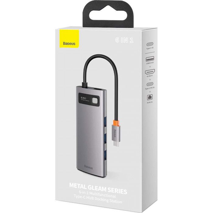 USB-хаб Baseus Metal Gleam Series 6-in-1 Multifunctional Type-C Hub Docking Station Space Gray (CAHUB-CW0G)