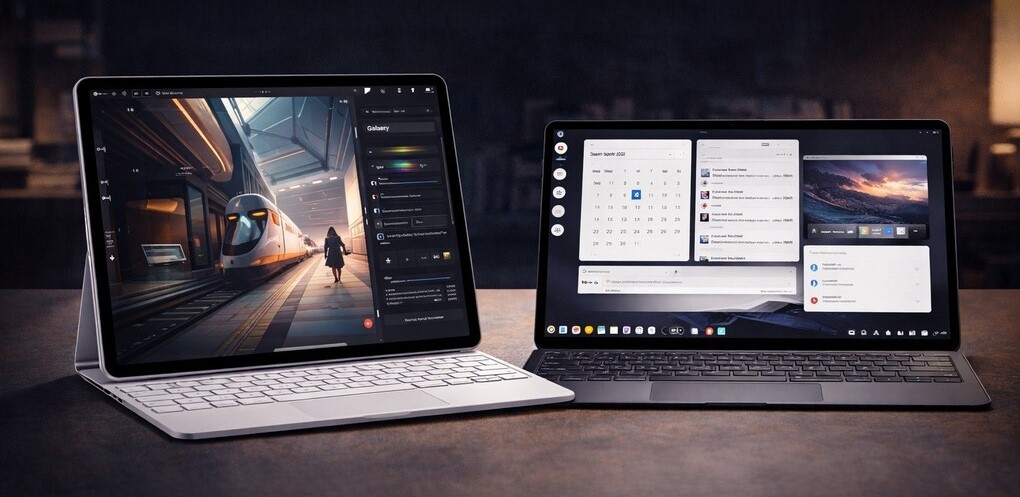 Дизайн и удобство использования iPad Pro и Samsung Tab S11 Ultra Сравнение флагманских планшетов 2026: iPad Pro M5 и Samsung Galaxy Tab S11 Ultra бок о бок.