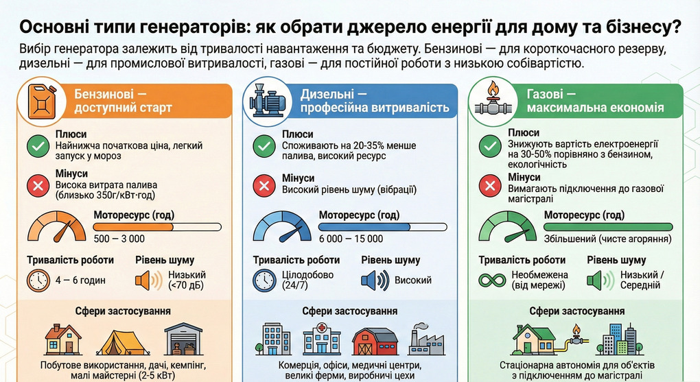 Основные типы генераторов и их назначение На что смотреть при покупке генератора