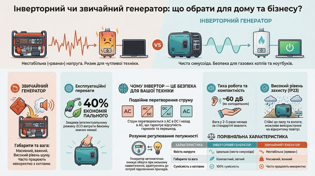 Какой генератор лучше инверторный или обычный