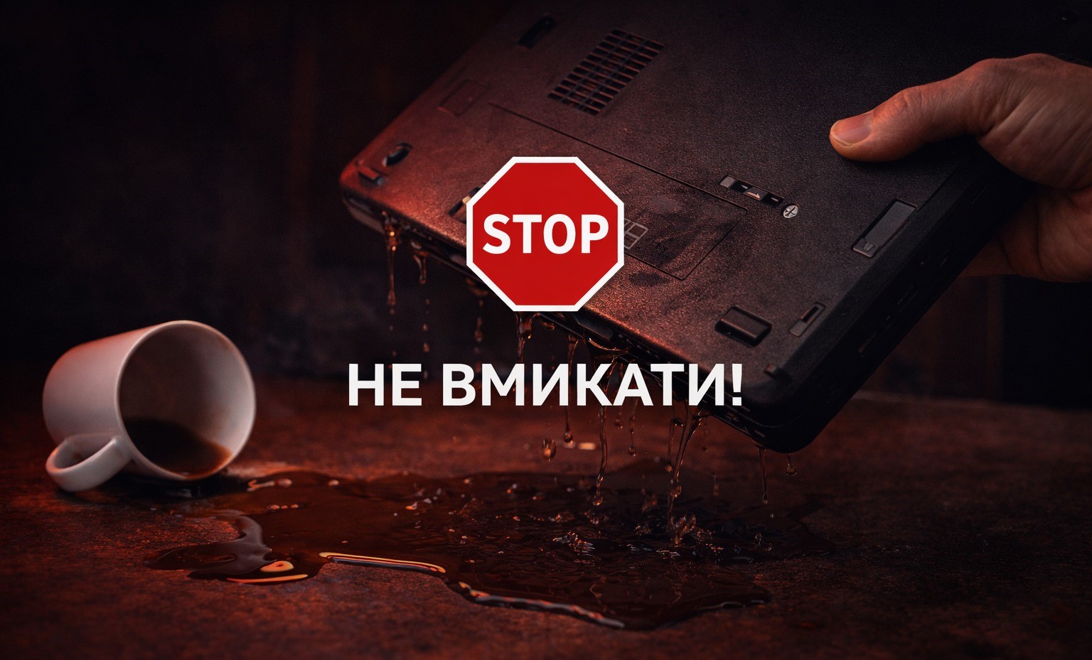 Если пролели жидкость на ноутбук – только в сервис