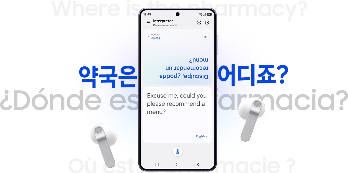 С помощью встроенного переводчика на базе Galaxy AI, Galaxy Buds4 становятся вашим персональным помощником во время общения на разных языках