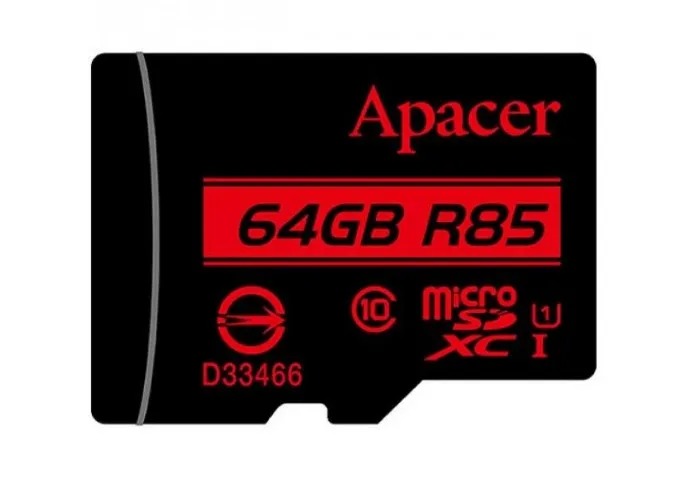 Карта памяти Apacer 64 GB с адаптером Скорость чтения до 85 МБ/с