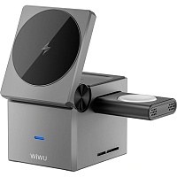 Беспроводное зарядное устройство WiWU Wi-W030 3in1 Wireless Charger with MagSafe Black
