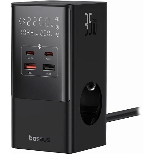 Сетевое зарядное устройство Baseus GaN PowerCombo Tower Digital PowerStrip 35W Black (E00023606113-00)