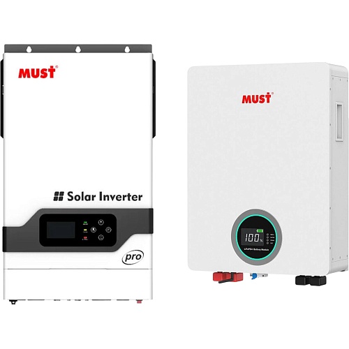 Система хранения энергии Must PH18-5248 PRO 48V 5.2kW + 1 АКБ LP16-48100 5.1kWh (51.2V/100Ah/5120Wh)