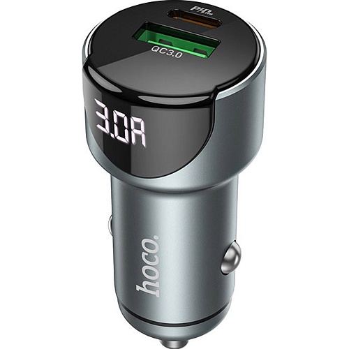 Автомобильное зарядное устройство Hoco Z42 Light Road PD20W + QC3.0 Gray
