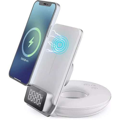 Беспроводное зарядное устройство WiWU M11 4-in-1 Wireless Fast Charger with Time Clock and Backligh