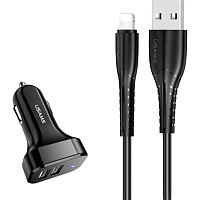 Автомобільний зарядний пристрій Usams C13 2.1A Dual Ports + USB Cable Lightning Black (NTU35LC13TZ) - придбати в Дніпрі, Україні: ціна, характеристики | інтернет-магазин TOUCH