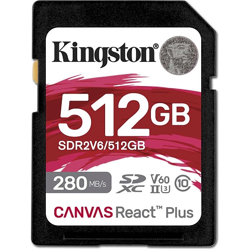 Карта памяти Kingston SDXC Canvas React Plus 512GB Class 10 UHS-II U3 V60 (SDR2V6/512GB)