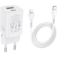 Мережевий зарядний пристрій Hoco N13 Bright PD30W + Cable USB-C to Lightning White (747426) - придбати в Дніпрі, Україні: ціна, характеристики | інтернет-магазин TOUCH