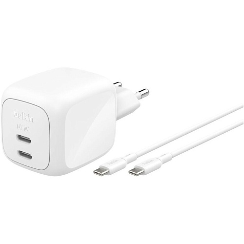 Сетевое зарядное устройство Belkin Boost Up Charge Pro Dual USB-C GaN 67W White (WCH020KQ2MWH-B6)