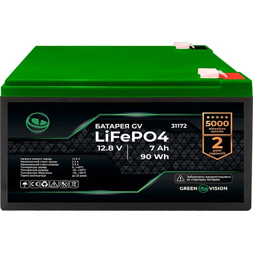 Аккумулятор GreenVision LiFePO4 12V (12.8V/7Ah/89.6Wh) (31172)