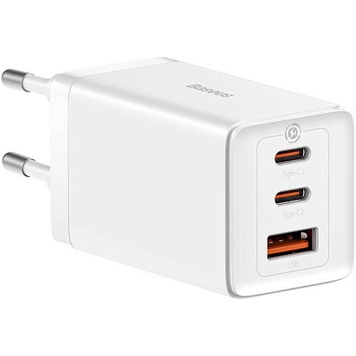 Сетевое зарядное устройство Baseus GaN5 Pro Fast Charger 2C+U 65W + Cable USB-C White (CCGP120202)