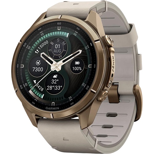 Смарт-часы Garmin Fenix 9 Pro inReach 43mm Autumn Gold Titanium with Bone Leather Band (010-04335-40/41)