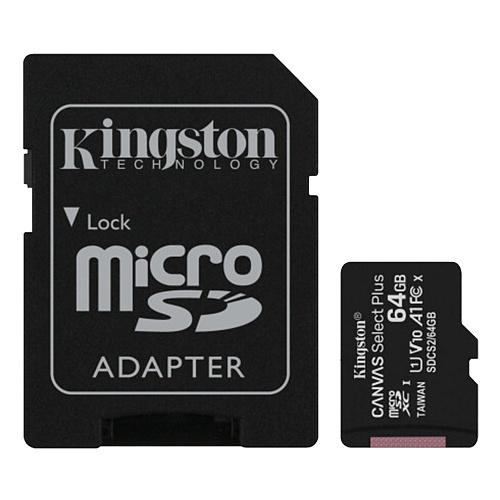Карта памяти Kingston 64GB microSDXC Canvas Select Plus 100R A1 C10 + SD адаптер (SDCS2/64GB)