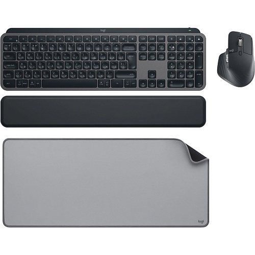 Комплект (клавиатура + мышь + коврик) Logitech MX Keys for Business UA Graphite + Desk Mat Studio Series Mid Grey (MX920-010933)