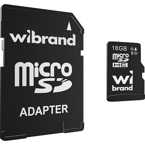 Карта памяти Wibrand microSDHC 16GB Class 10 UHS-I + SD Adapter (WICDHU1/16GB-A)