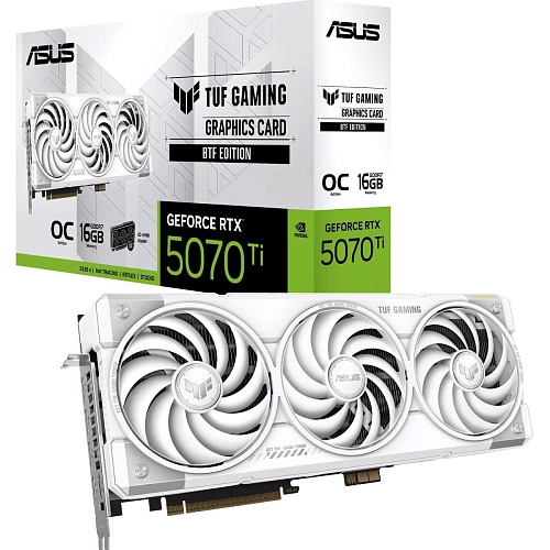 Видеокарта Asus TUF Gaming GeForce RTX 5070 Ti OC BTF White 16GB (TUF-RTX5070TI-O16G-BTF-WHITE) EU