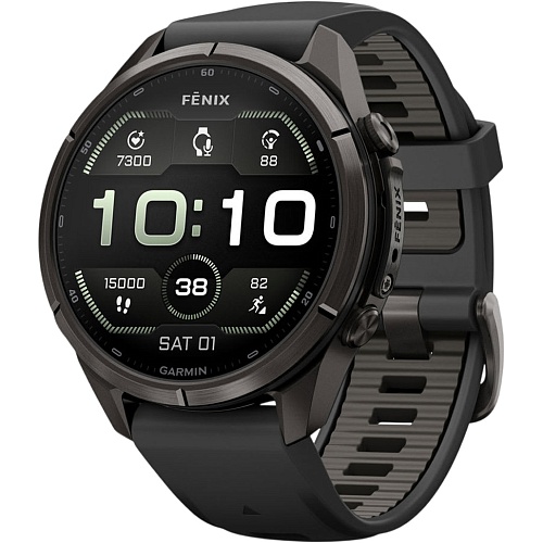Смарт-годинник Garmin Fenix 9 Pro 43mm Carbon Gray DLC Titanium with Black/Pebble Gray Silicone Band (010-04335-15/16) - придбати в Дніпрі, Україні: ціна, характеристики | інтернет-магазин TOUCH