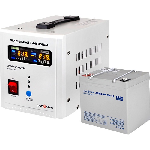 Источник бесперебойного питания (ИБП) LogicPower UPS 500VA + АКБ LPM-MG 12V - 55 Ah (14021)