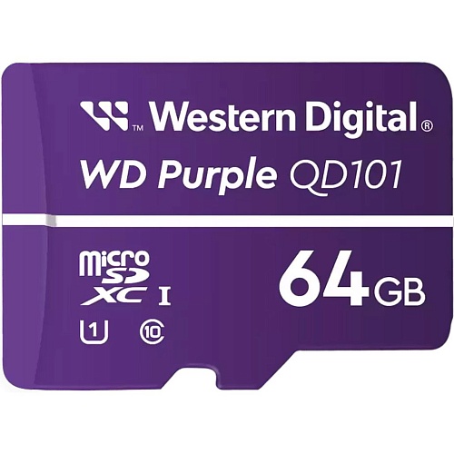 Карта памяти WD QD101 microSDXC 64GB Class 10 UHS-I U1 V10 (R-100 MB/s) Purple (WDD064G1P0C)