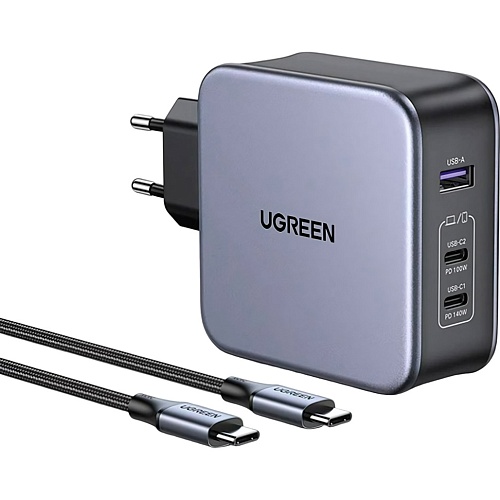 Мережевий зарядний пристрій Ugreen CD289 GaN Fast Charger 140W + Cable USB-C (90549) - придбати в Дніпрі, Україні: ціна, характеристики | інтернет-магазин TOUCH