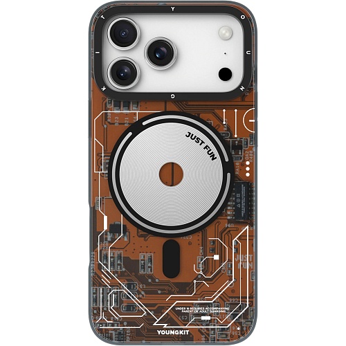 Чехол YoungKit Futuristic Circuit Board with Magnetic Ring для Apple iPhone 17 Pro Orange