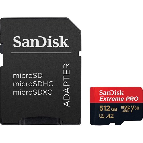 Карта памяти SanDisk microSDXC Extreme Pro 512GB UHS-I U3 V30 A2 + SD Adapter (SDSQXCD-512G-GN6MA)